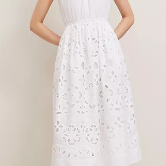 Ann Taylor White Eyelet Flare Midi Dress Size 18 - Picture 1 of 7